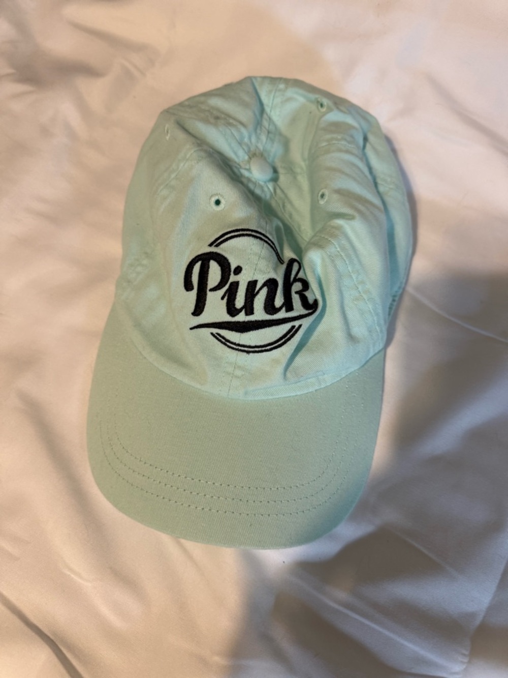 Pink Mint Green Baseball Cap with Black 'Pink' Embroidery